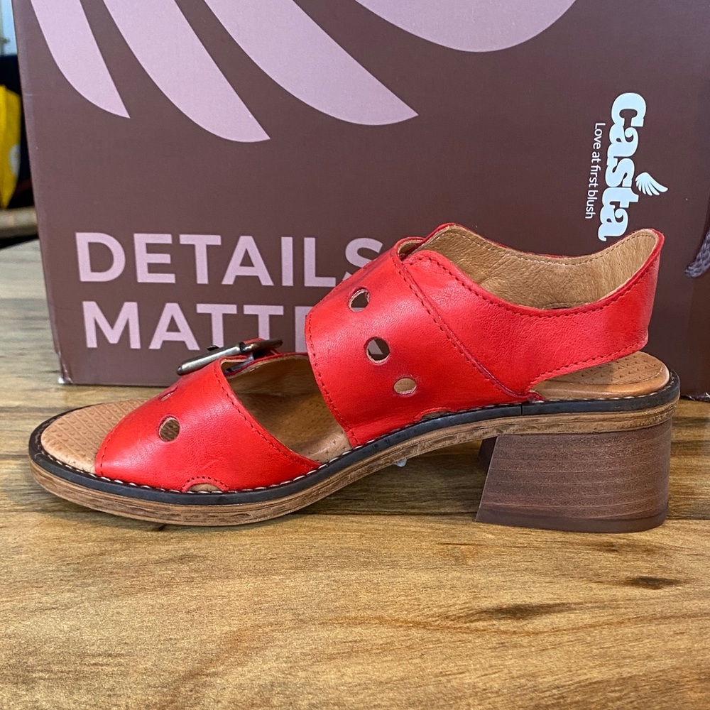 Casta Red Leather Women's Double Strap Sandals - Picture 5 of 7
